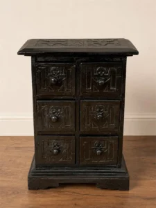 Petit meuble indonésien sculpté – 6 tiroirs – bois massif – artisanat balinais