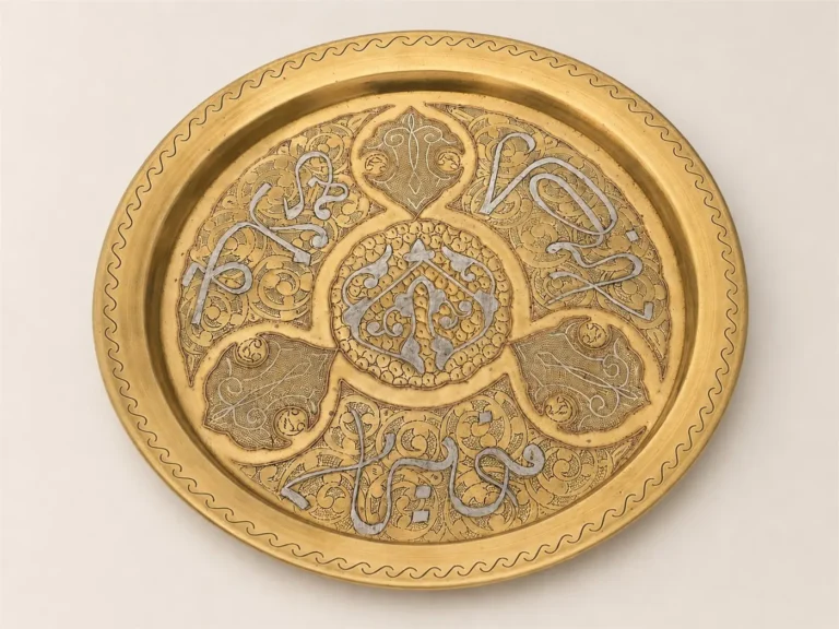 Plateau oriental en laiton gravé avec incrustations, décor néo-mamelouk