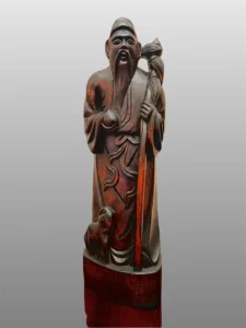 Sculpture chinoise Shou Lao en bois massif – dieu de la longévité