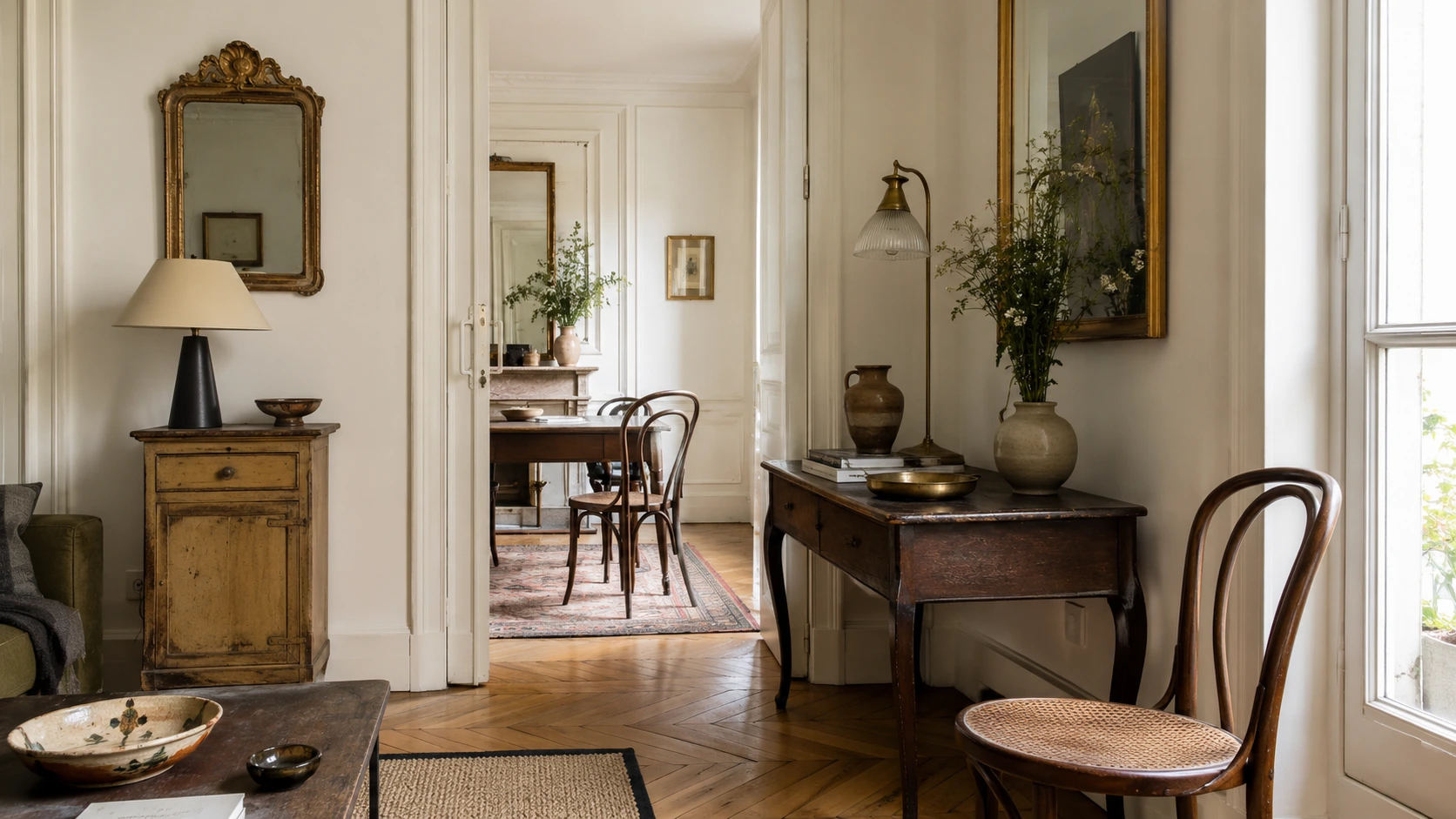 Objets européens anciens et vintage dans un intérieur actuel