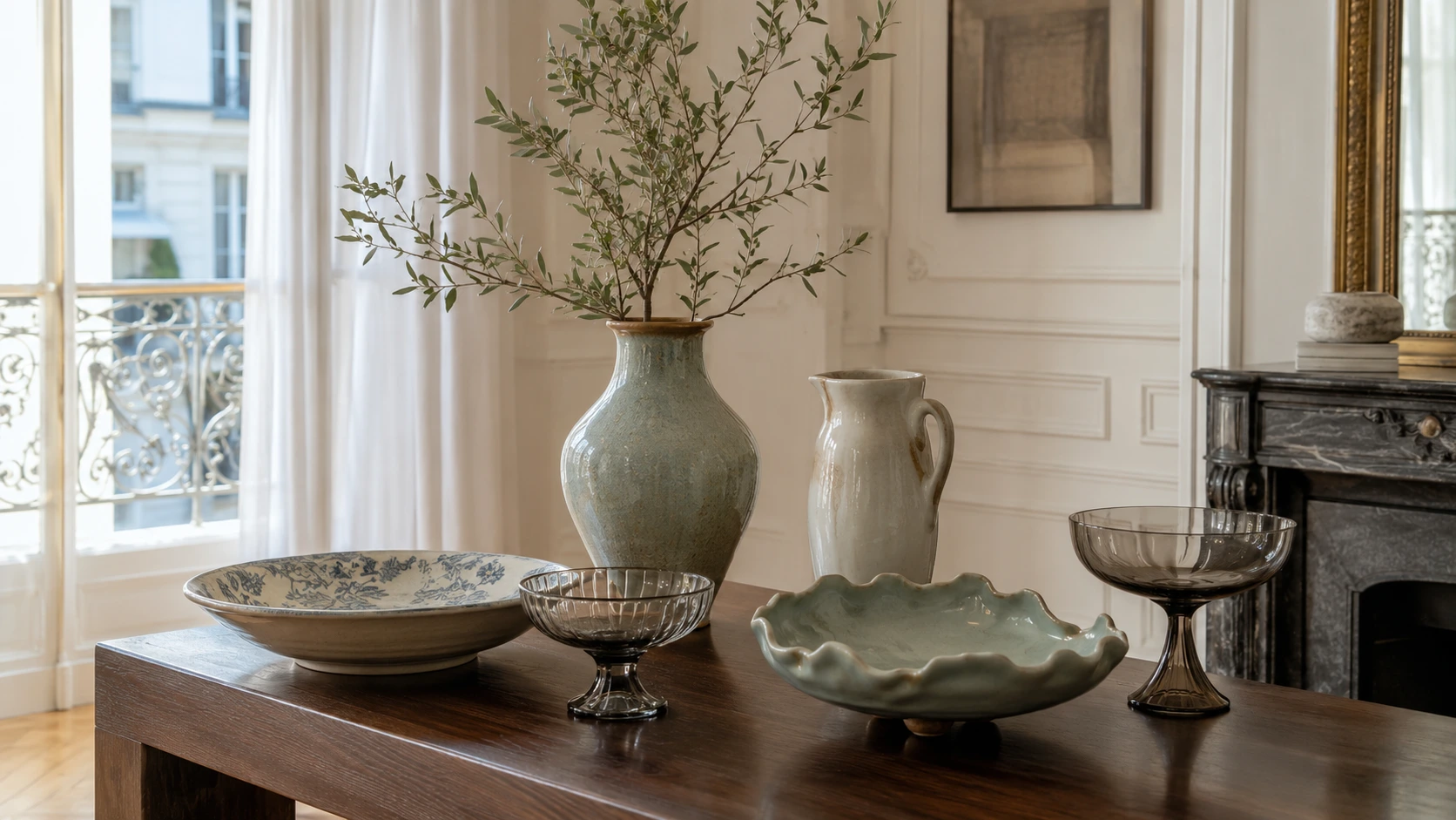 Céramiques, coupes et objets de table dans une ambiance lumineuse