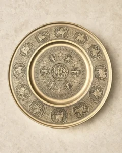 Grand plat mural en laiton repoussé – Adam et Ève – décor néo-Renaissance – 40 cm