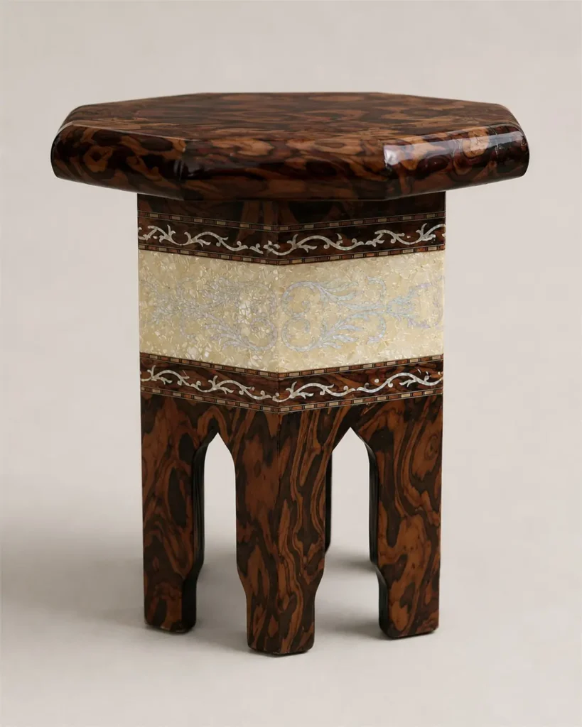gueridon oriental octogonal en bois veine 04