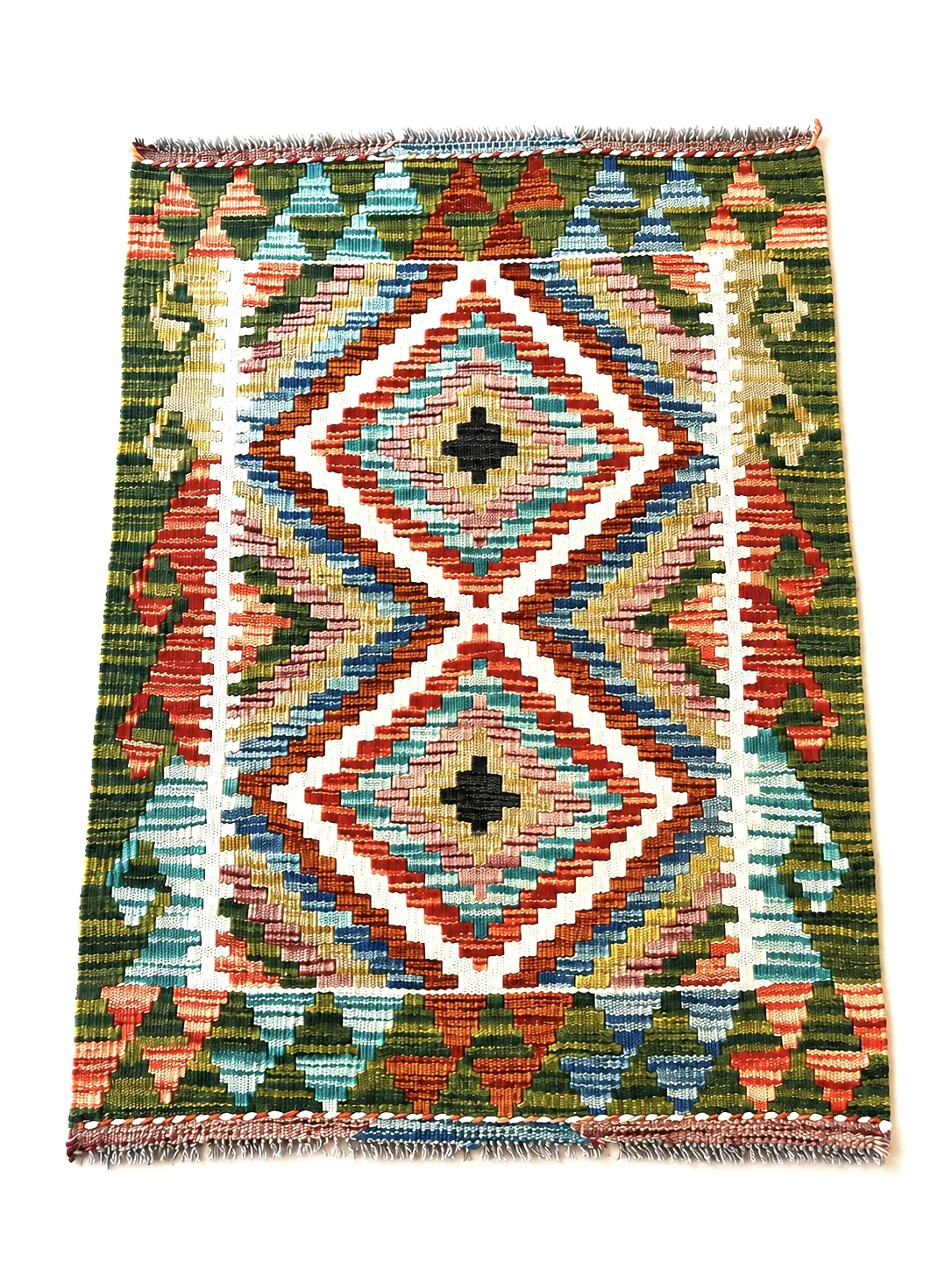 Tapis kilim pakistanais artisanal réversible en laine – 90 × 63 cm