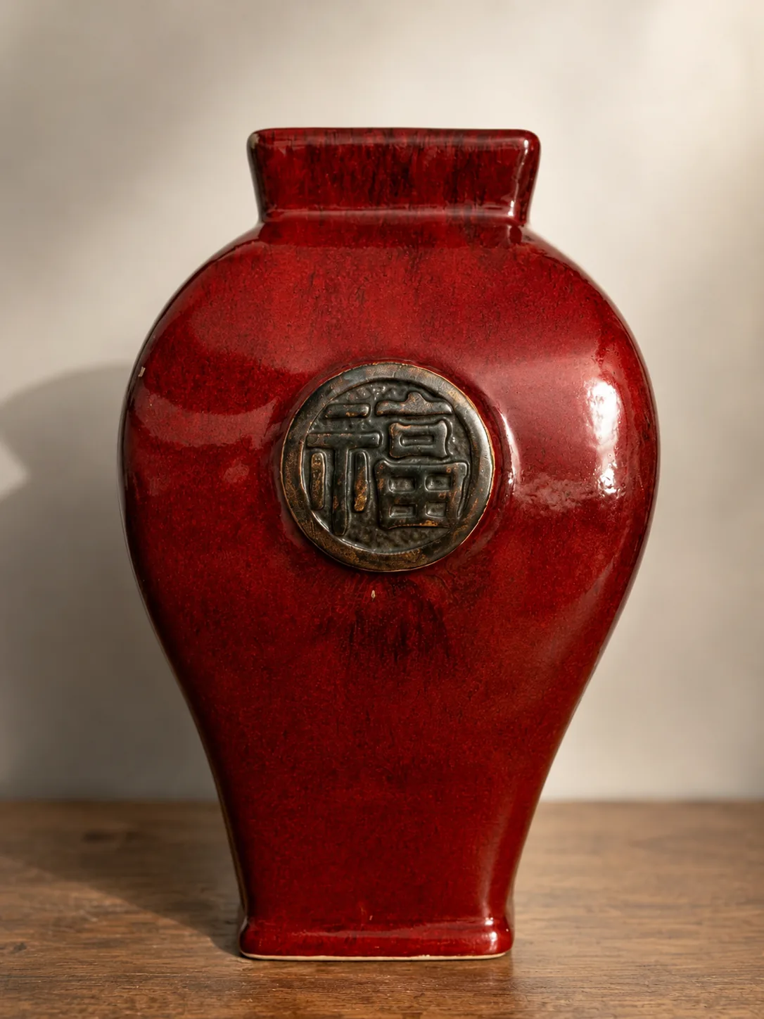 Vase chinois rouge à médaillon Fu – 30 cm
